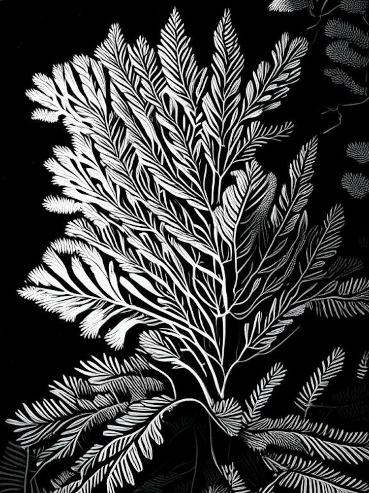 White Pine Leaf Linocut