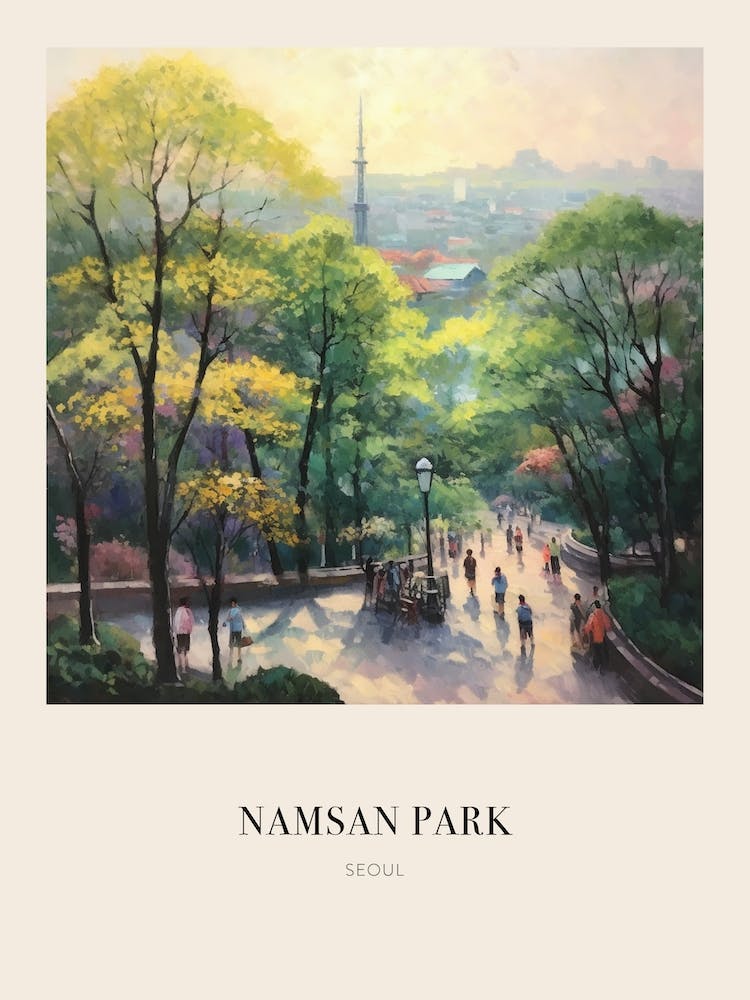 Namsan Park Seoul South Korea 4 Vintage Cezanne Inspired Poster