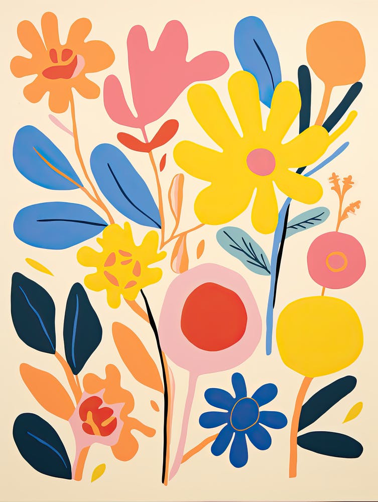 Whimsical Petal Waltz; Matisse Style Flower Market