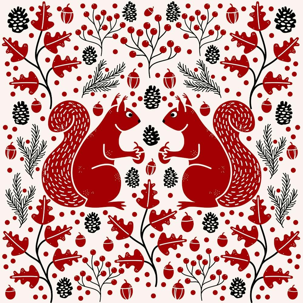 Red Squirrels in a Forest