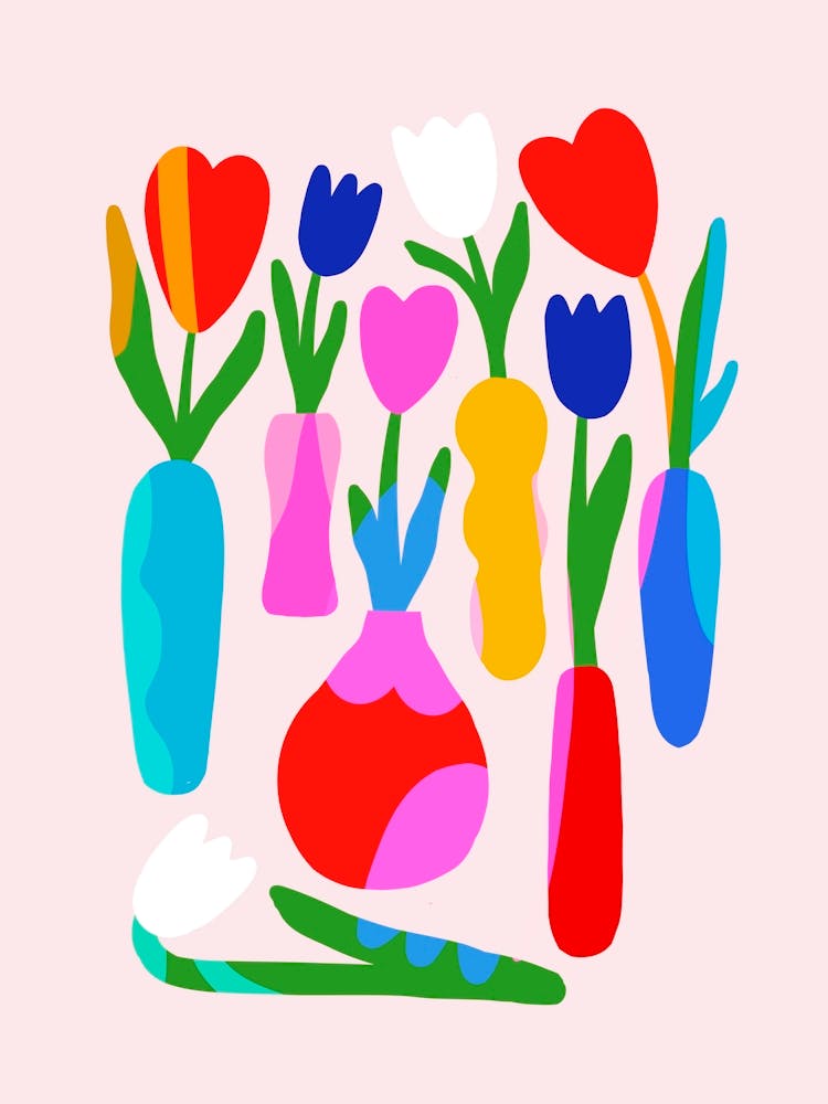 Minimal colourful Tulip Flowers in Vases pink