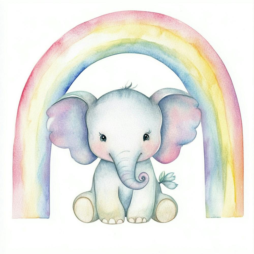Baby Elephant With Rainbow