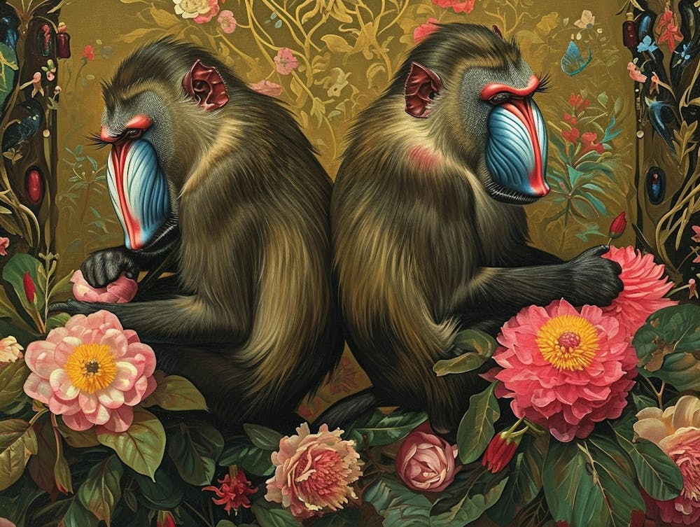 Floral Animal Illustration Mandrill 2