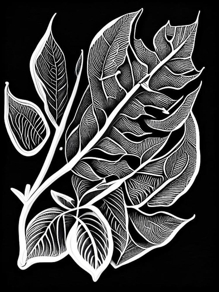 Sweet Bay Leaf Linocut 1