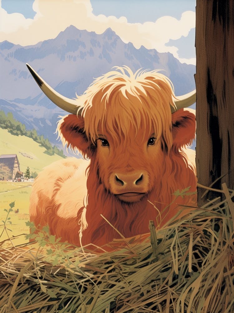 Highland Cow Lying In The Barn