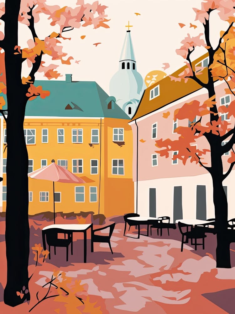 Turku, Finland, Flat Pastels Tones Illustration 1