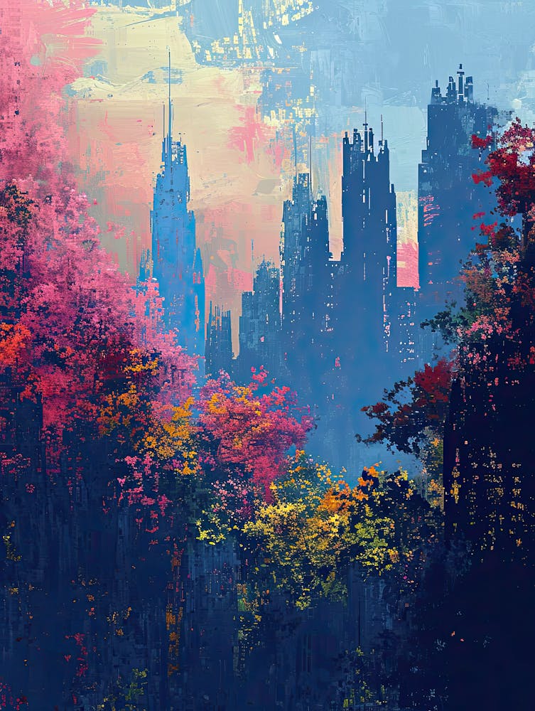 Stadtlandschaft bei Sonnenuntergang | Pixel Art Serie 1