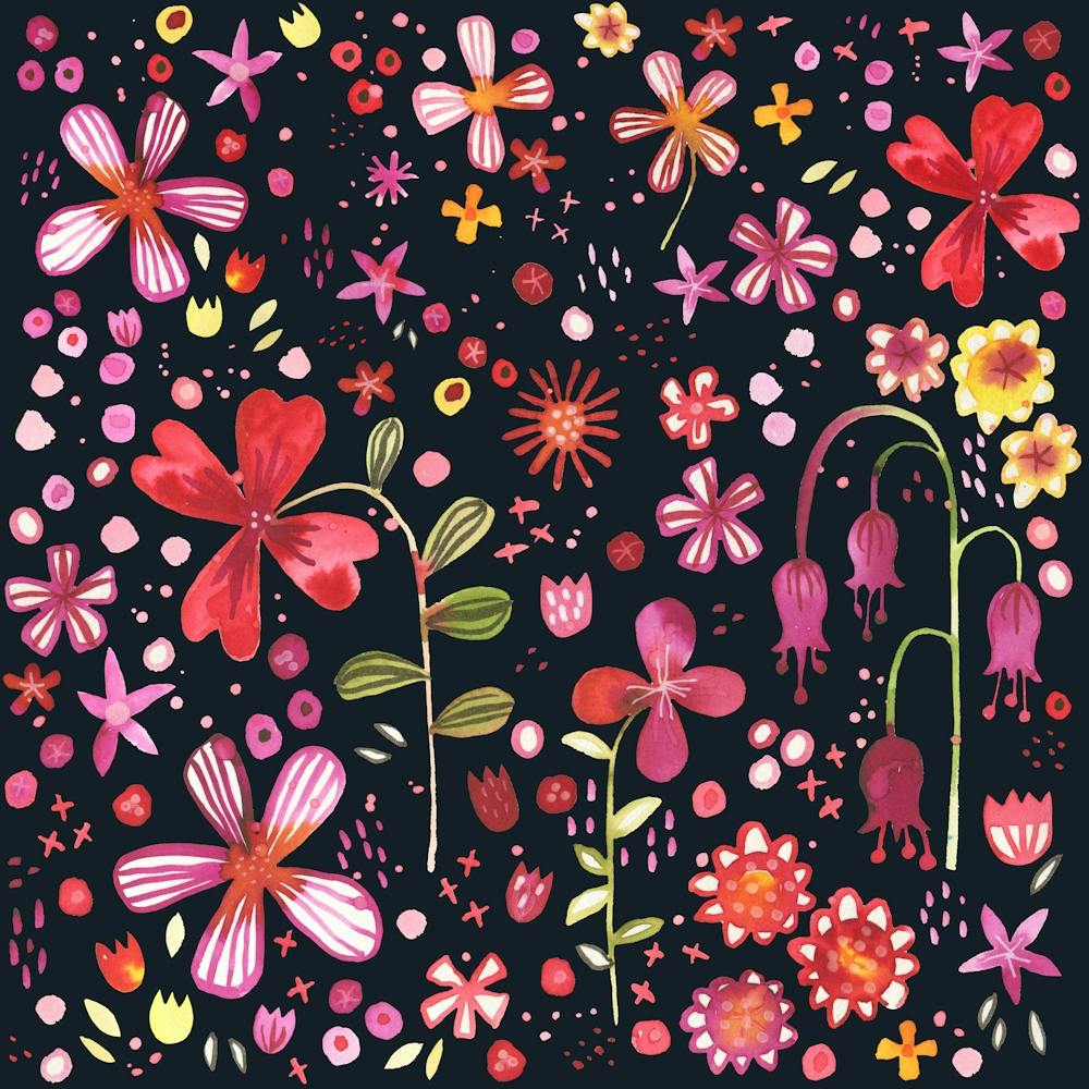 Aquarelle Fleurs Sauvages Dans l'Obscurité