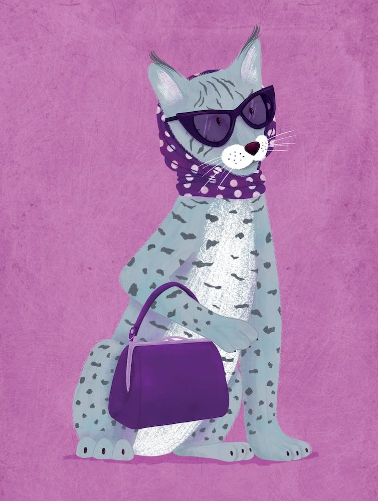 Cool Lynx with Sunglasses and Handbag Fashionable Purple
