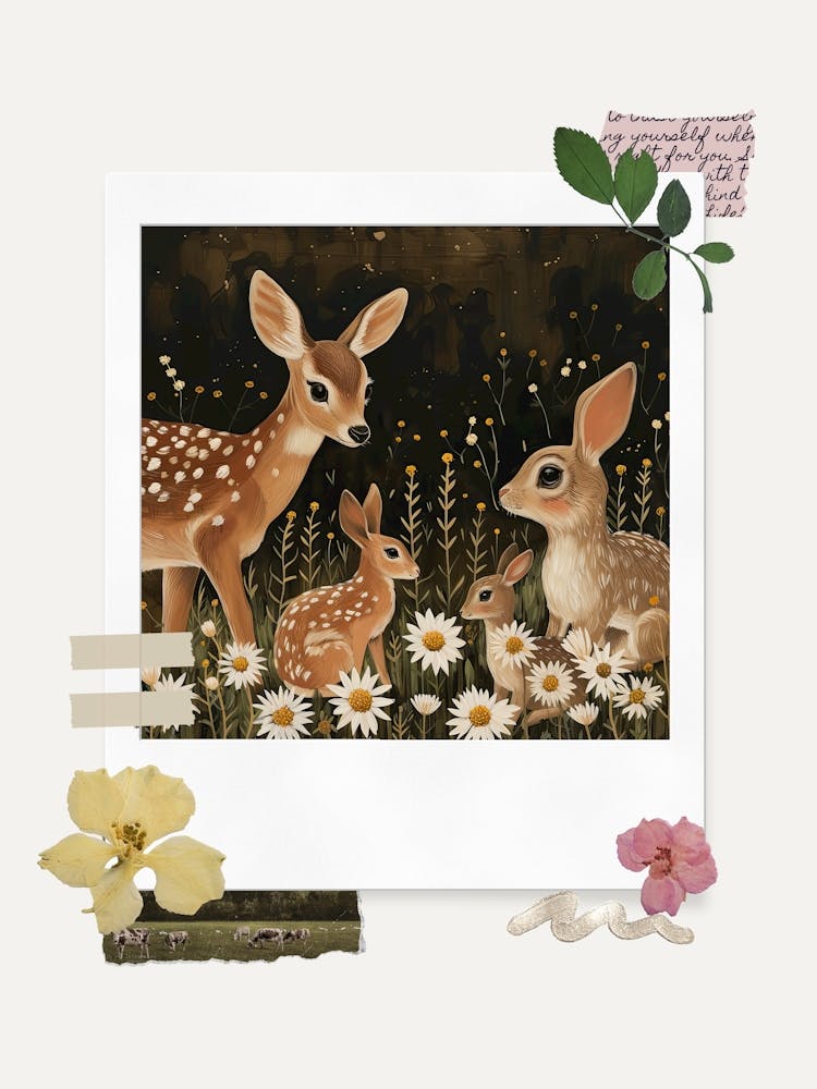 Scrapbook Deer And Bunnies Fairycore Painting 3