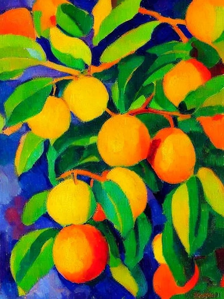 Loquat Fruit Vibrant Matisse Inspired Painting Fruit
