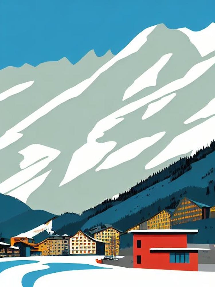 Laax, Switzerland Midcentury Vintage Skiing Poster