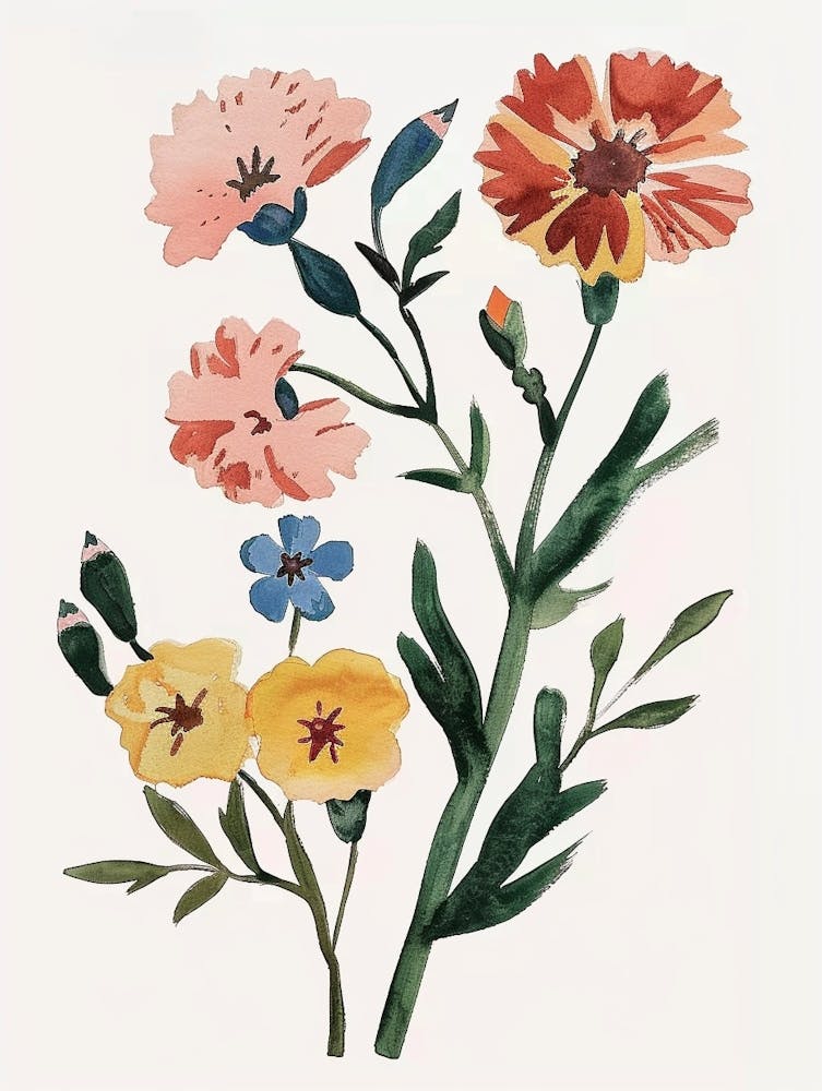 Motifs Floraux Peints Œillets 5