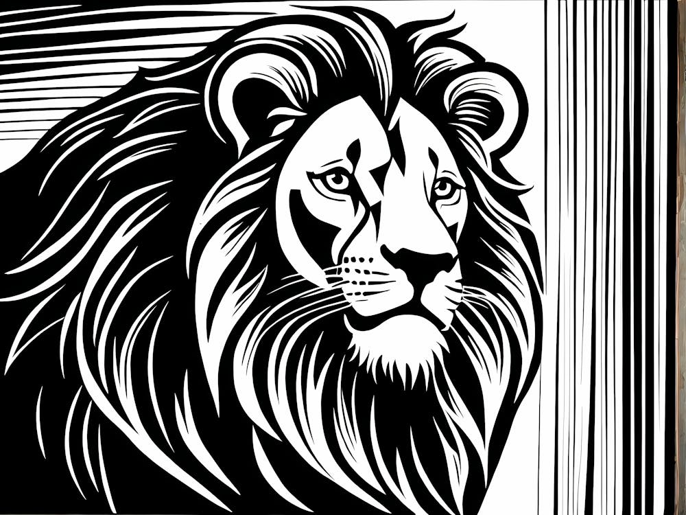 Lion Linocut Sketch Black And White art, animal art, 146