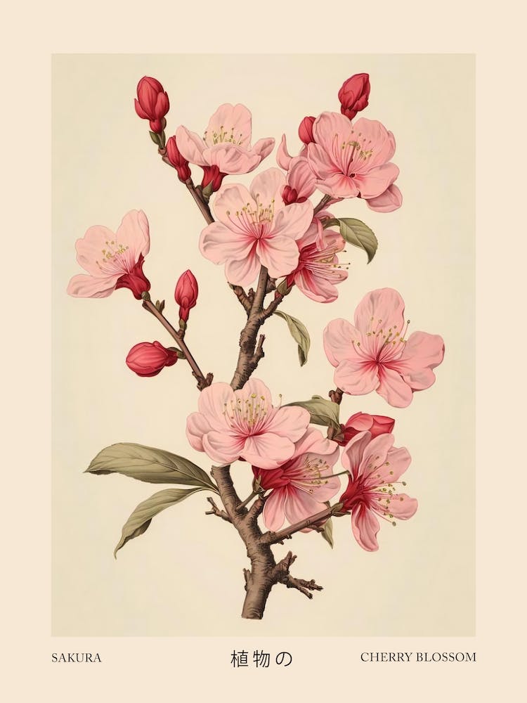 Sakura Cherry Blossom 1 Vintage Japanese Botanical Poster
