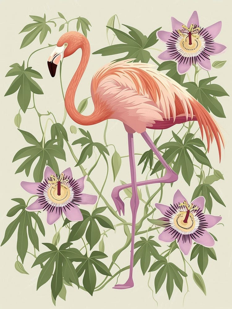 Chilean Flamingo Passionflowers Minimalist Illustration 1