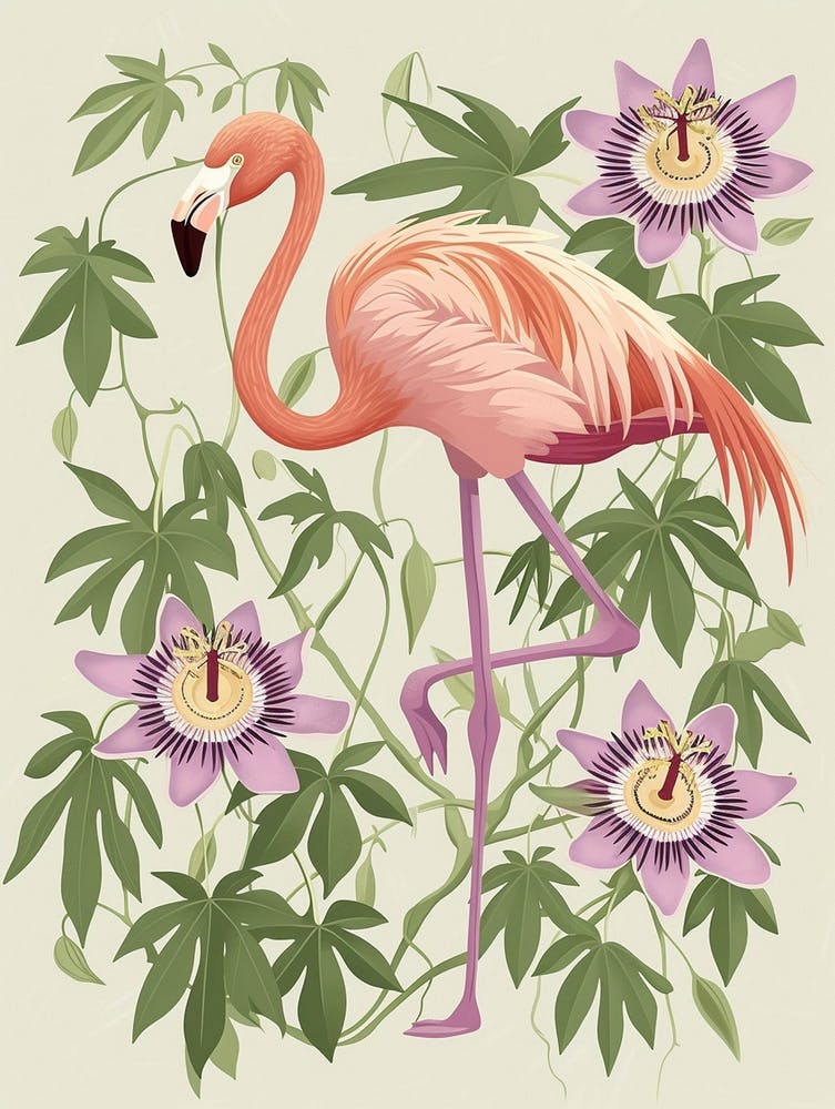 Chilean Flamingo Passionflowers Minimalist Illustration 1