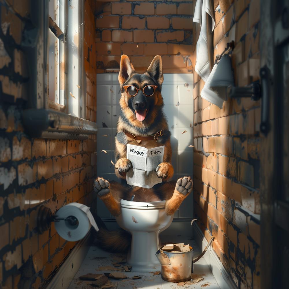 German Shepherd Sitting On Toilet