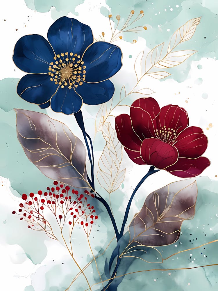 Blue And Red Flowers