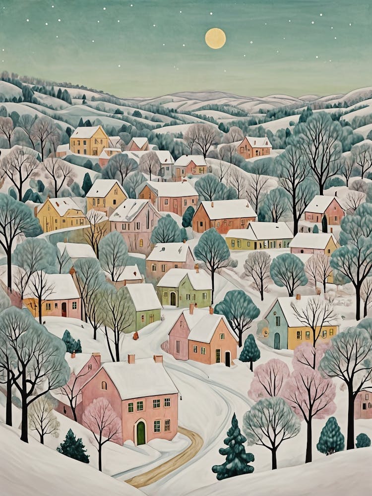 Colourful Pastel Winter Village