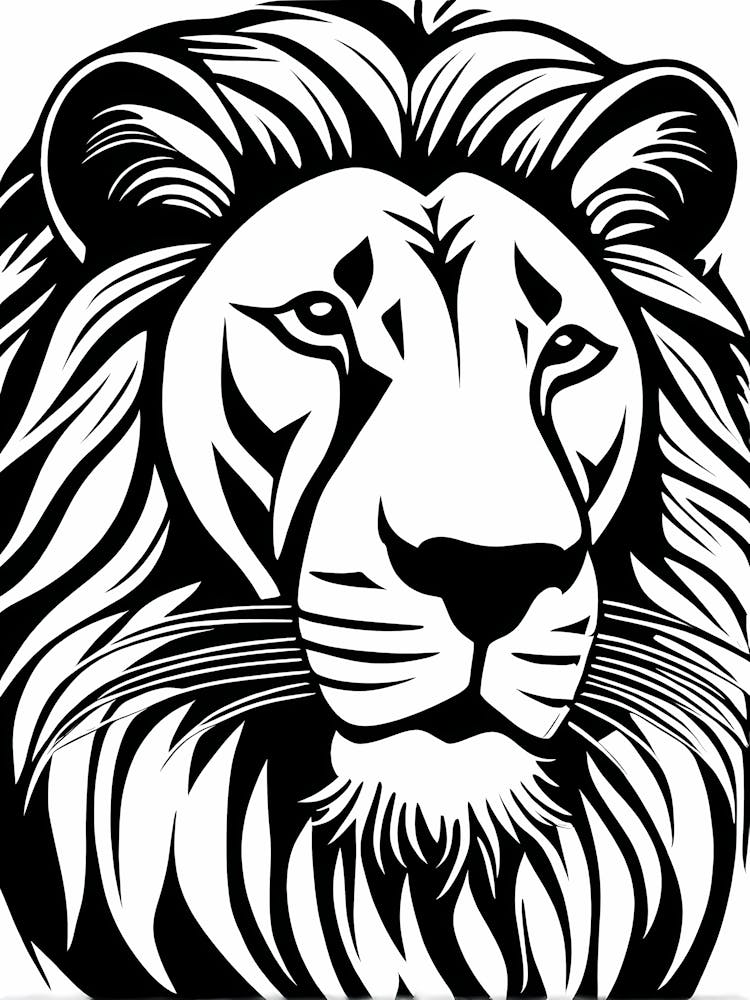 Lion Linocut Sketch Black And White art, animal art, 144