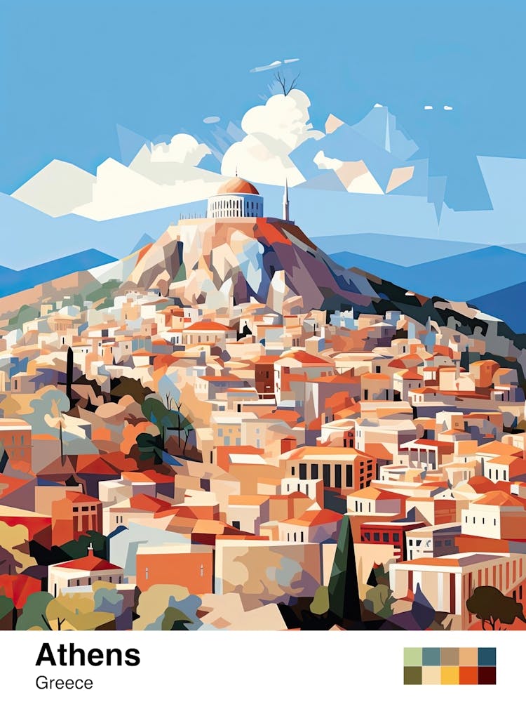 Athens, Greece, Geometric Illustration 1 Poster