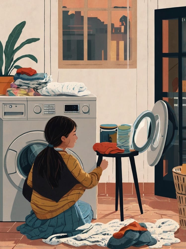 Illustration Of A Woman Doing Laundry 3