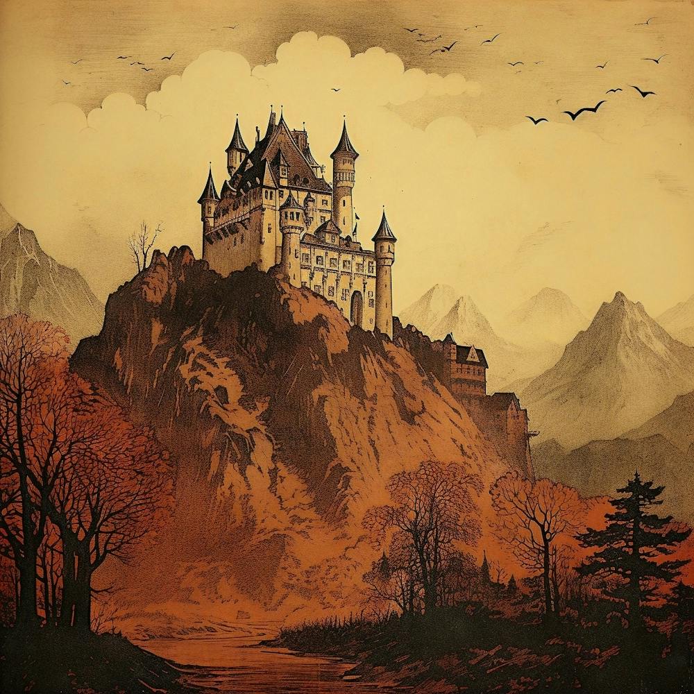 Comic Gothic Castle Forest Creepy Bats Vampire Spooky Horror