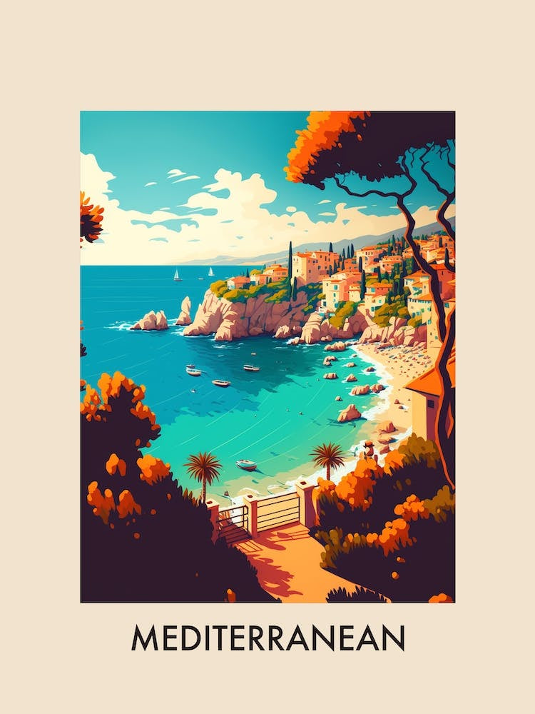Mediterranean View 2 Vintage Travel Poster