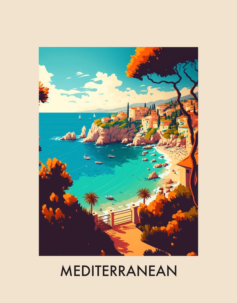 Mediterranean View 2 Vintage Travel Poster