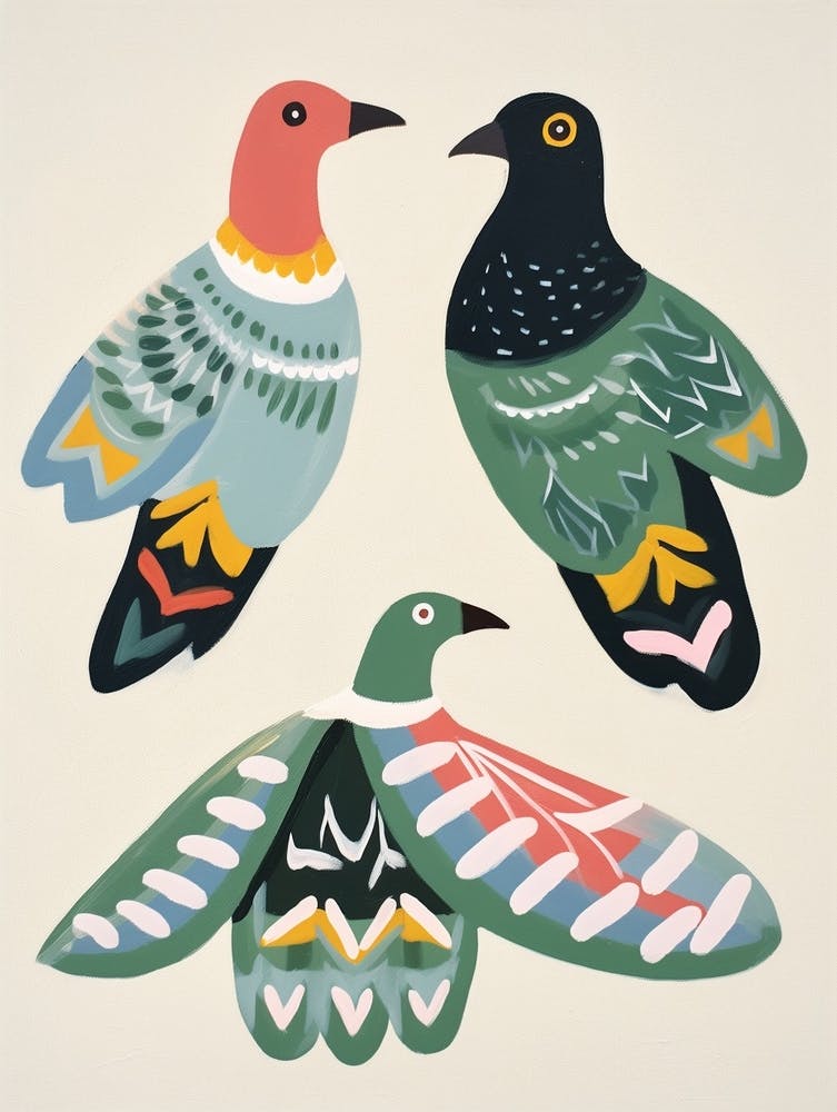 Folk Style Bird Painting Pigeon 3