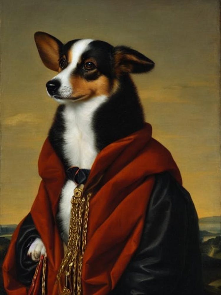 Pembroke Welsh Corgi Renaissance Portrait Oil Painting