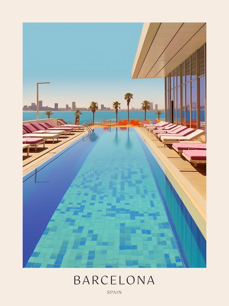 Barcelona Spain 2 Midcentury Modern Pool Poster