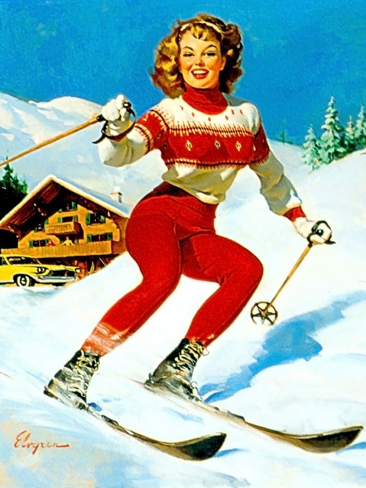 Pinup Skiing Girl