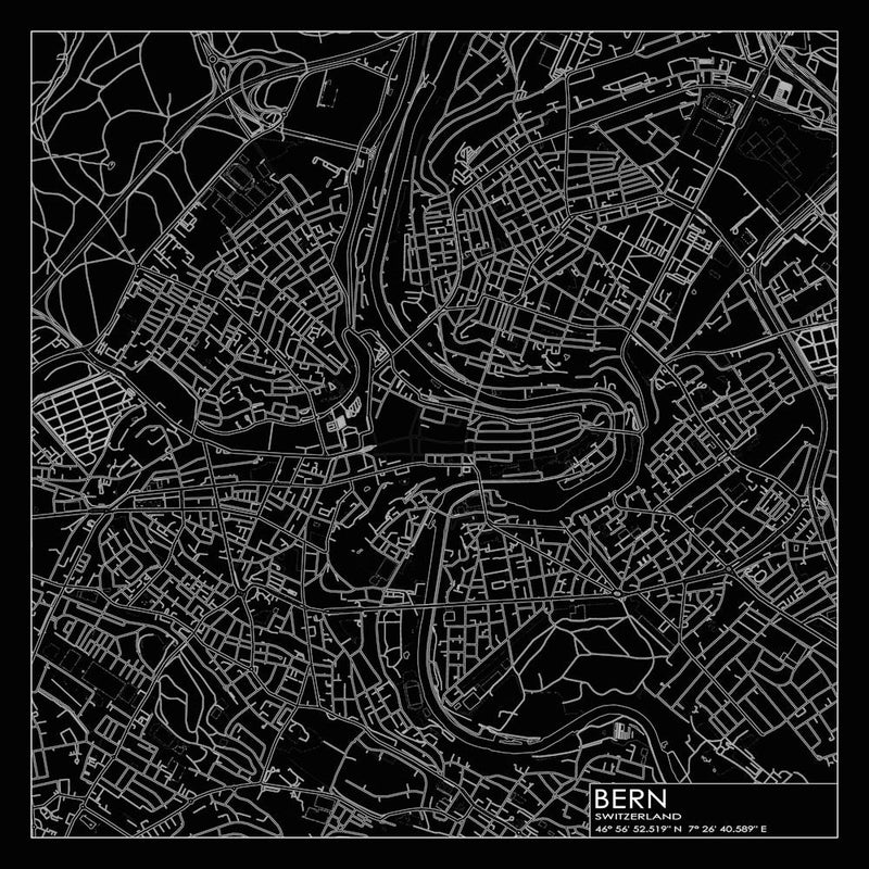 Bern Switzerland city map white on black blueprint design