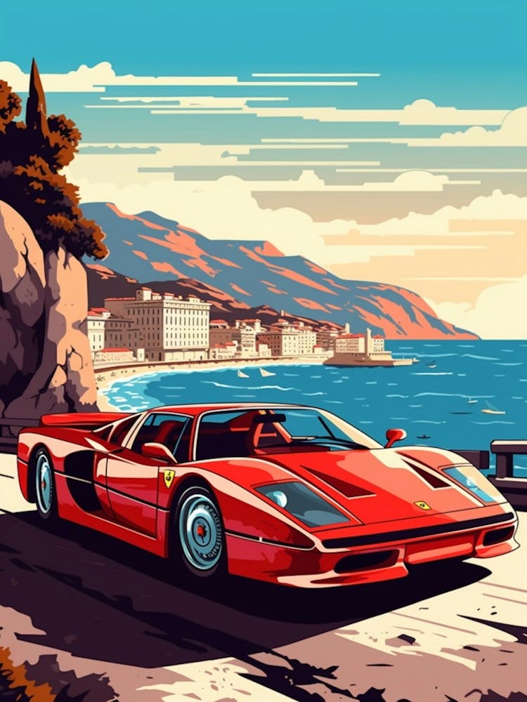 A Ferrari F40 In Amalfi Coast, Italy, Car Illustration 4