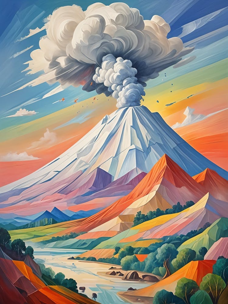 Erupting Volcano In Rainbow Colours