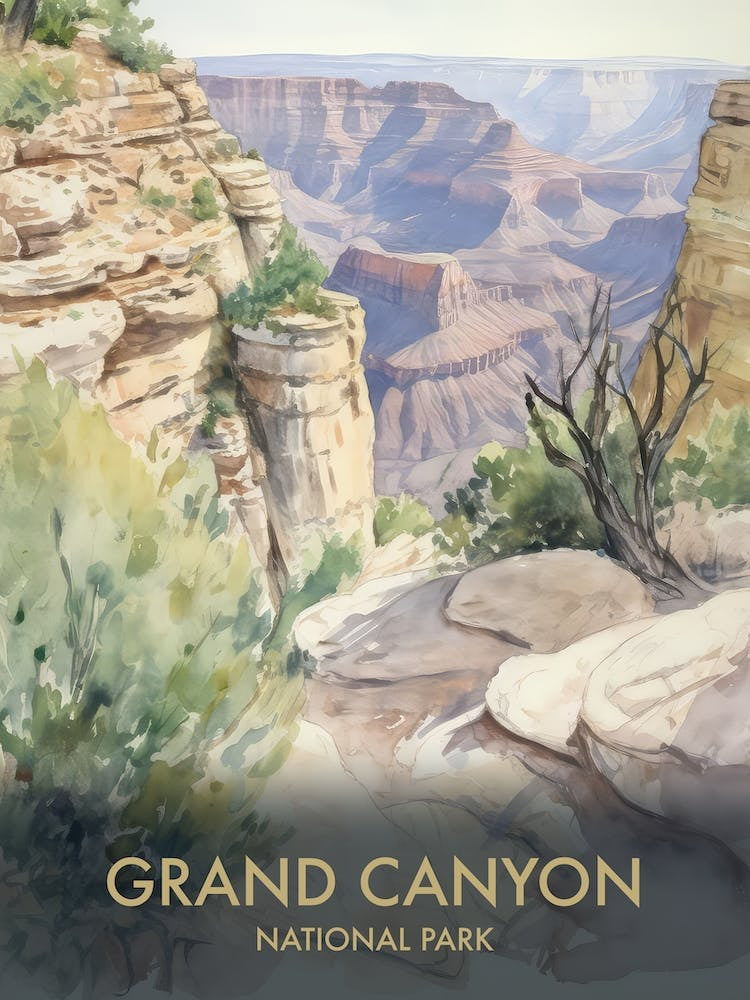 Grand Canyon National Park Watercolour Vintage Travel Poster 2
