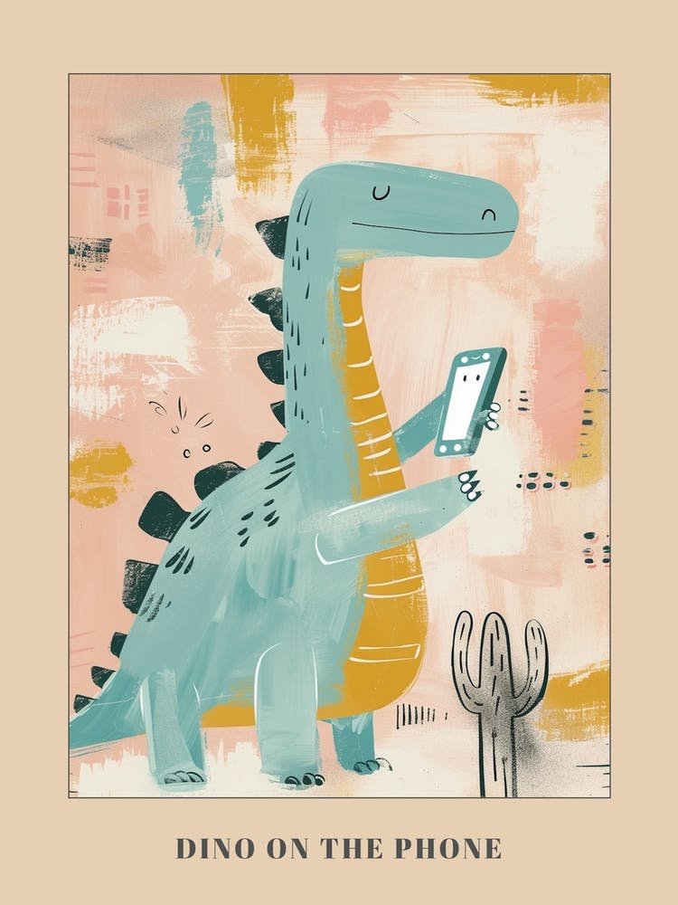 Pastel Painting Of A Dinosaur On A Smart Phone 4 Poster