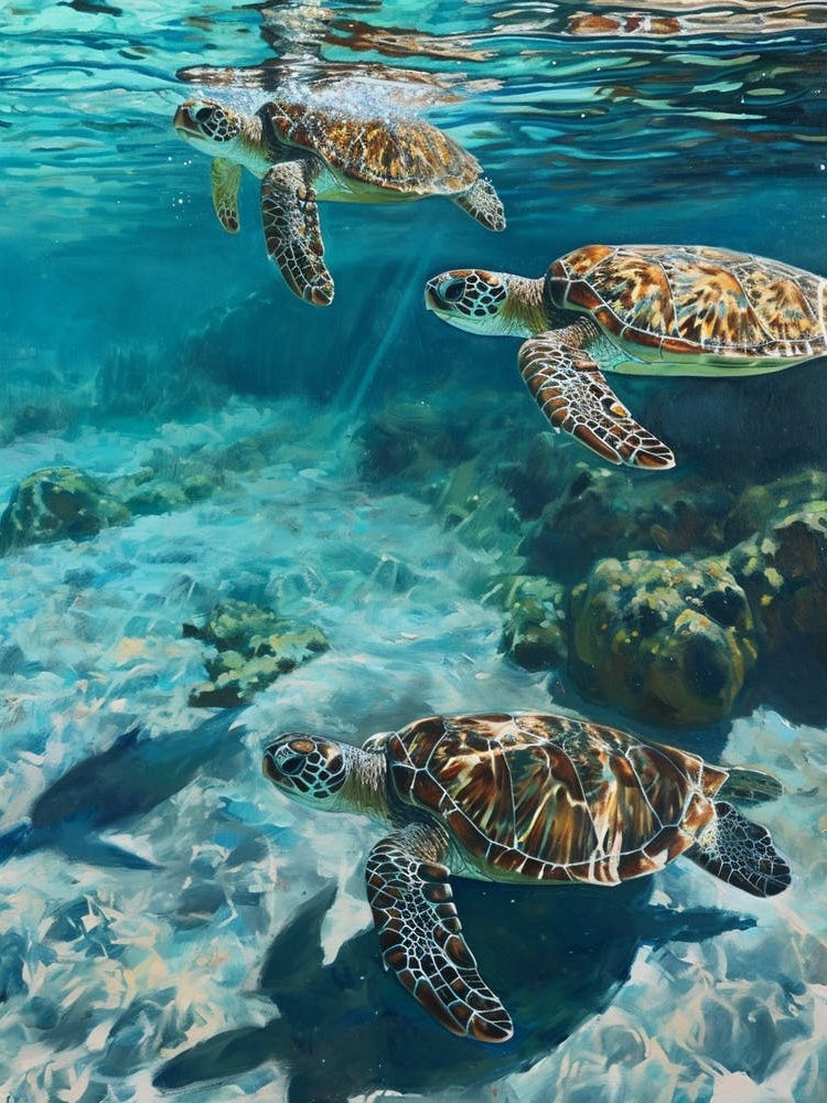 Sea Turtles Underwater Painting Style 5