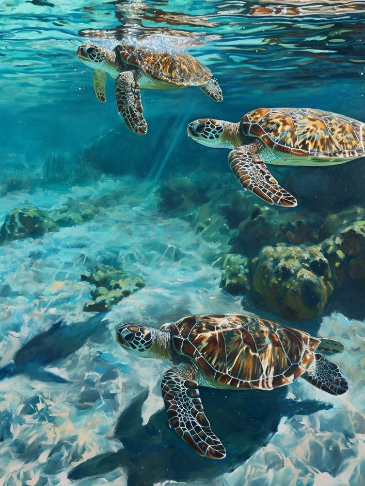 Sea Turtles Underwater Painting Style 5