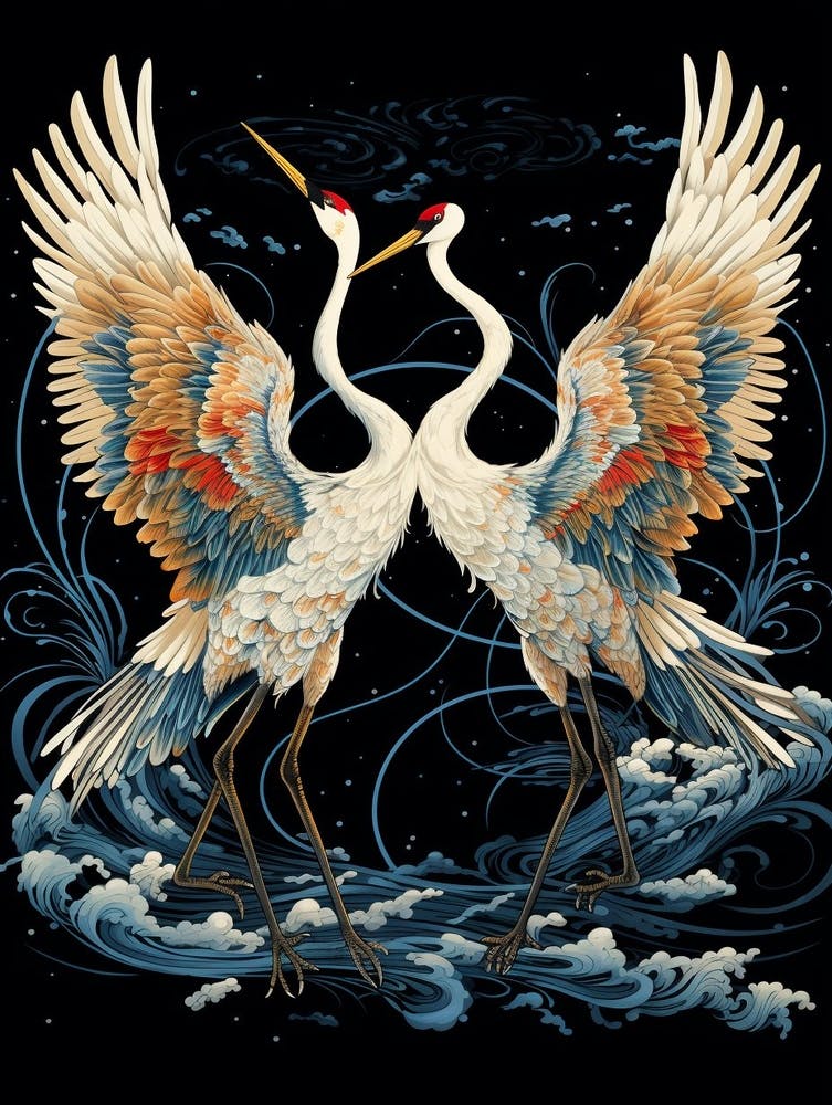 Kranich Tsuru Japanischer Stil Illustration 6