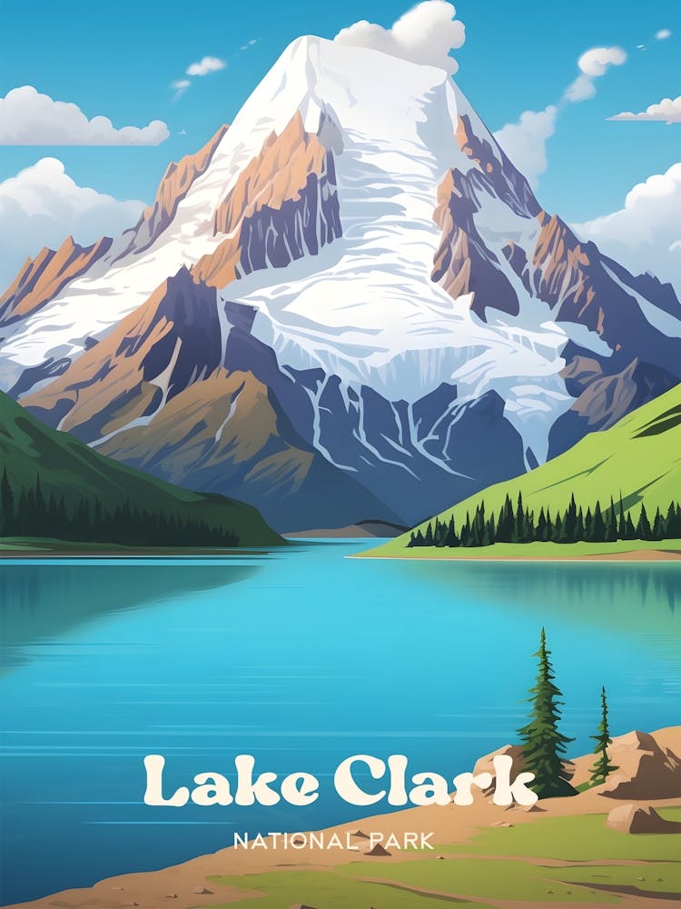 Lake Clark National Park Alaska Snow Mountain Travel Art