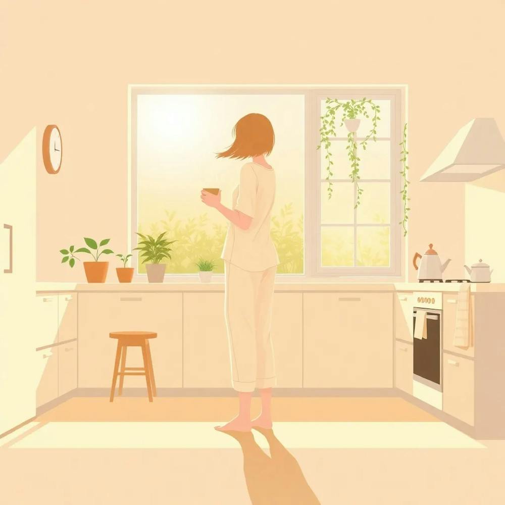 Woman In The Kitchen-Morning In The Kitchen-Woman In The Kitchen-very Good morning-gazing out in morning