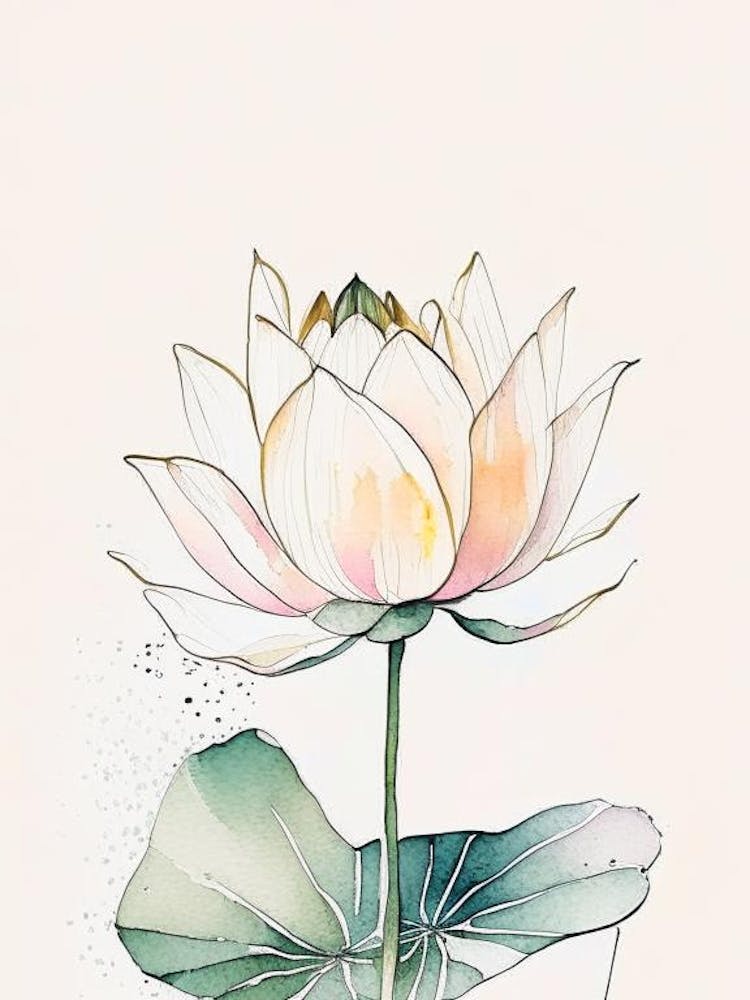 Lotus Flower In Garden Minimal Watercolour 2