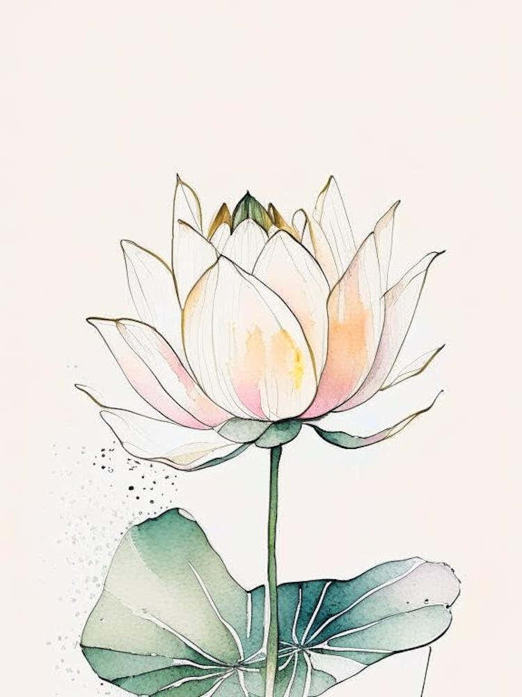 Lotus Flower In Garden Minimal Watercolour 2