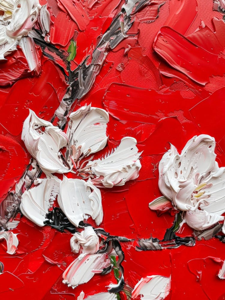 Cherry Blossoms On Red Background