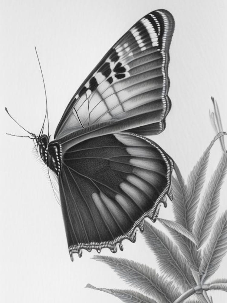 Black Swallowtail Butterfly Greyscale Sketch 1