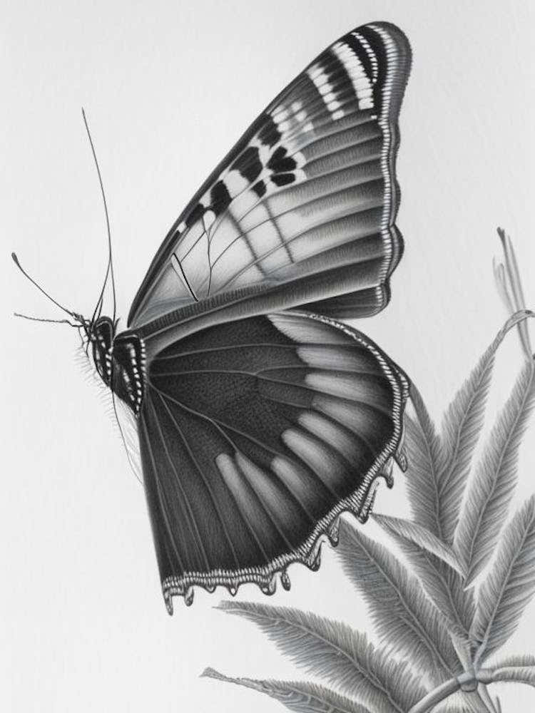 Black Swallowtail Butterfly Greyscale Sketch 1