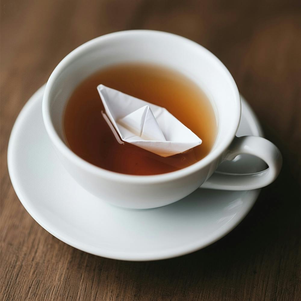Bateau en Papier Dans Une Tasse de Thé